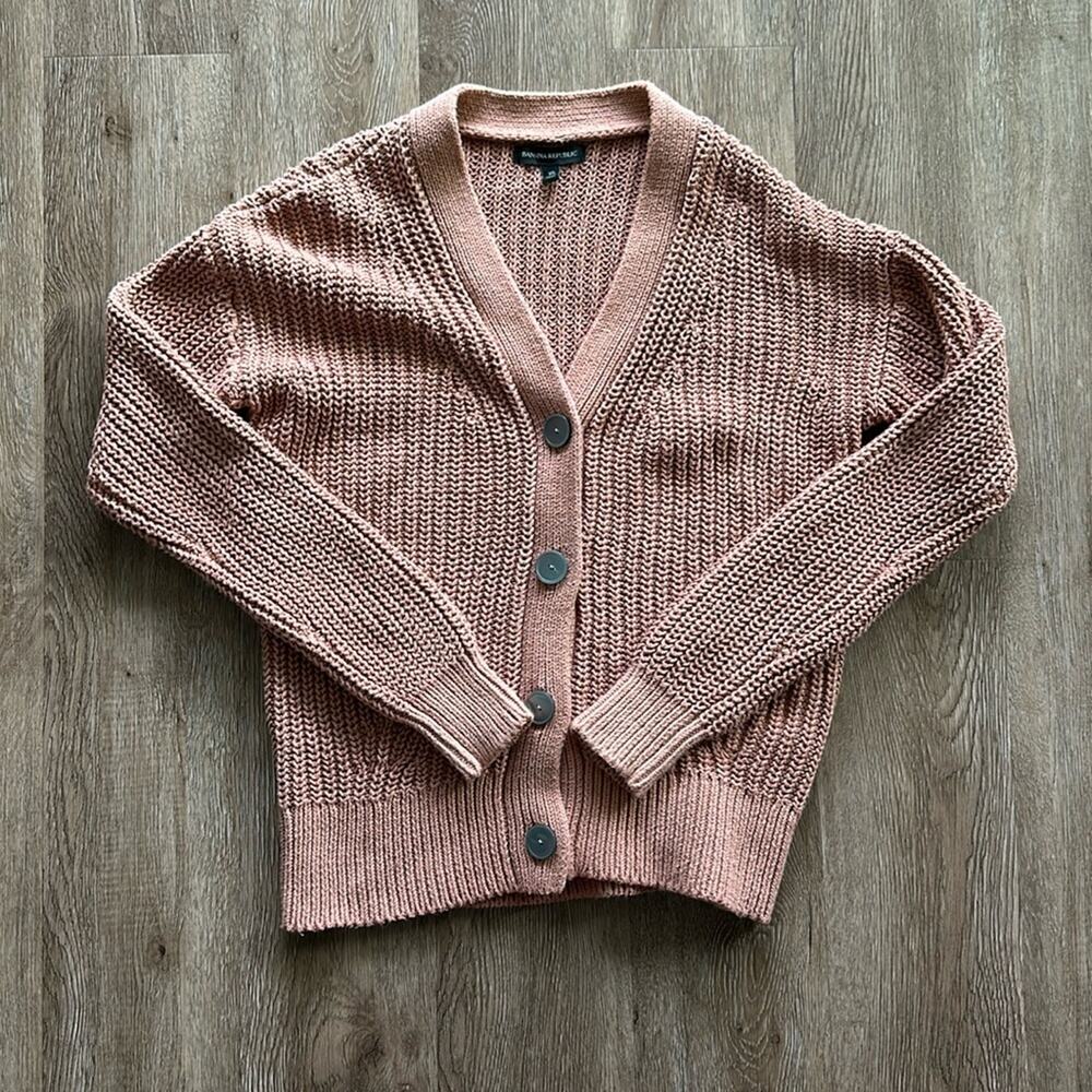 Banana Republic Organic Cotton Cardigan Sweater‎ Pink Sand Dune XS Chunky Knit